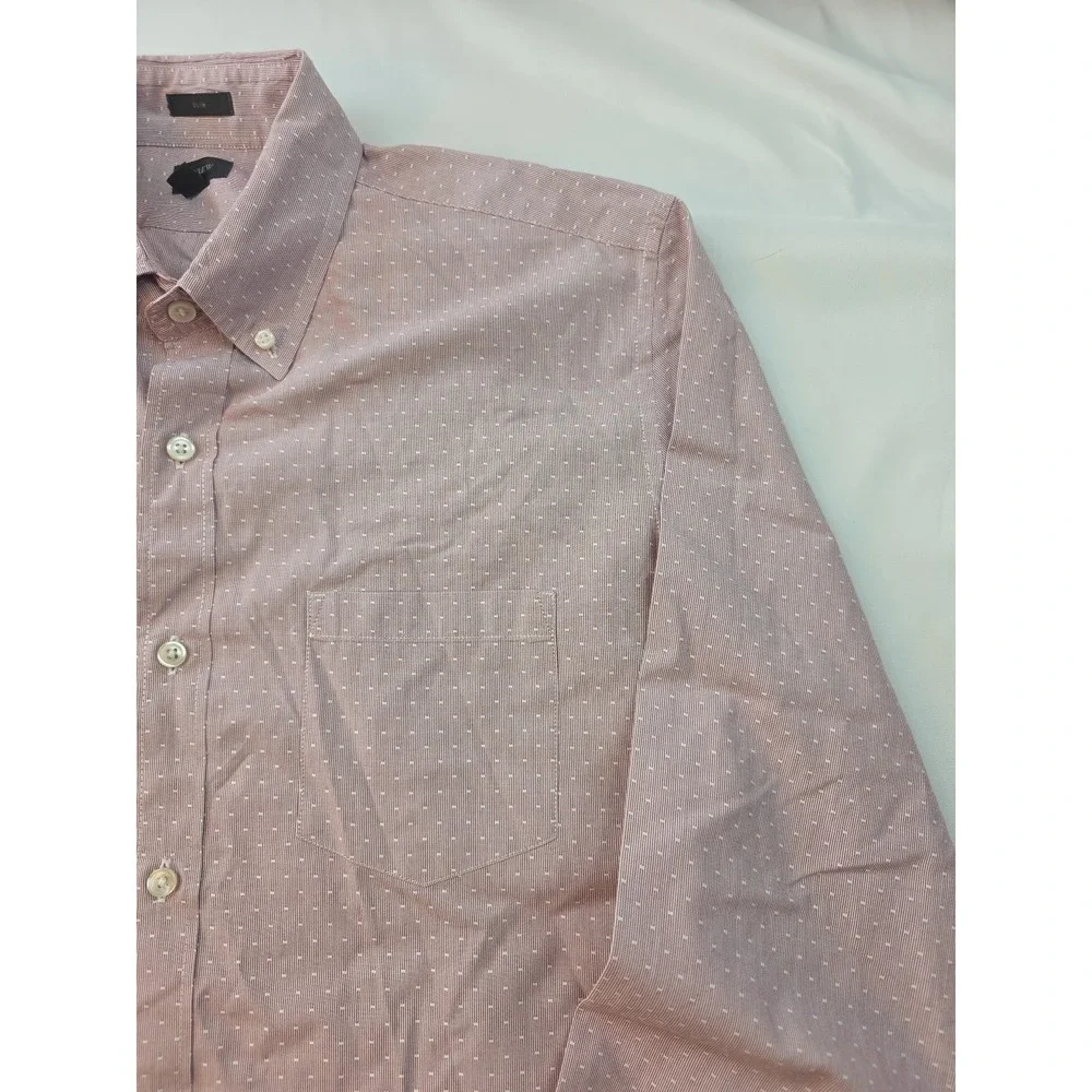 J. Crew Shirt Men's Large Slim Long Sleeve Pink Red Preppy 100% Cotton White Dot - Picture 5 of 16